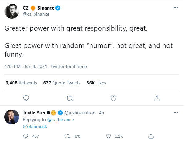 Nóng mắt vì dòng tweet dìm giá Bitcoin, CEO sàn Binance gọi Elon Musk là kẻ vô trách nhiệm, không hài hước - Ảnh 1. Nóng mắt vì dòng tweet dìm giá Bitcoin, CEO sàn Binance gọi Elon Musk là kẻ vô trách nhiệm, không hài hước - Ảnh 1.
